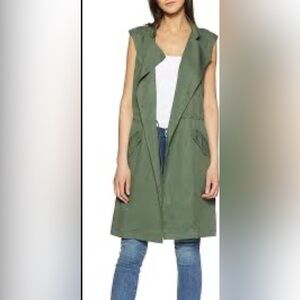 Gap Long Trench Vest Minimalist Lagenlook Pockets Olive Sz Small Lyocell/Cotton